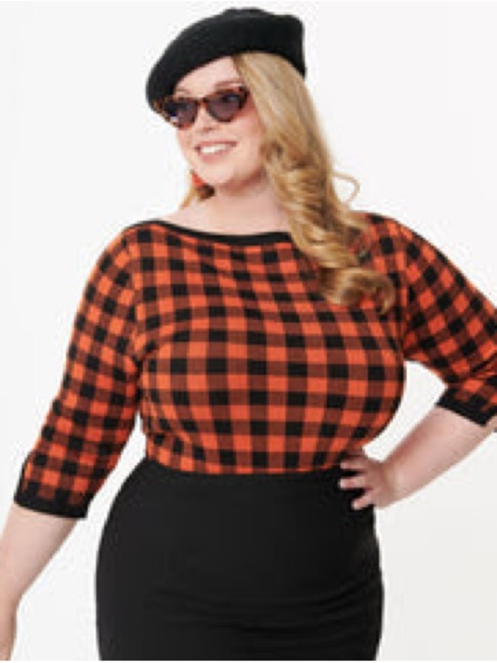 Royal Monk Plus Size Orange & Black Gingham Sweater